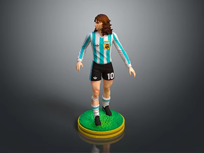 Football Player Figurine With Blue And White Striped Jersey Black Shorts Number 10 Green Base 3d model