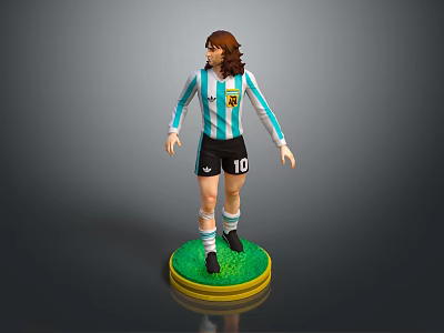 Football Player Figurine With Blue And White Striped Jersey Black Shorts Number 10 Green Base 3d model