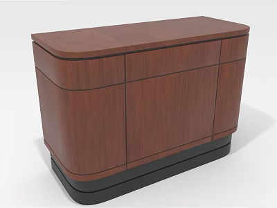 Modern Wooden Reception Desk With Curved Front And Cabinet Doors On Sturdy Black Base 3d model