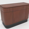 Modern Wooden Reception Desk With Curved Front And Cabinet Doors On Sturdy Black Base
