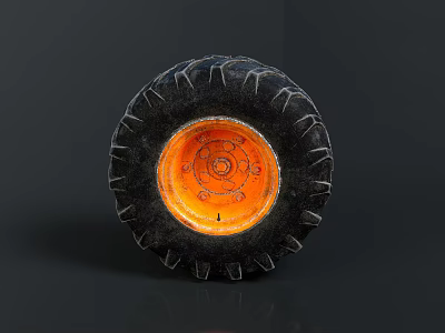 Car Tire With Black Tread And Orange Rim Detailed Close Up View 3d model