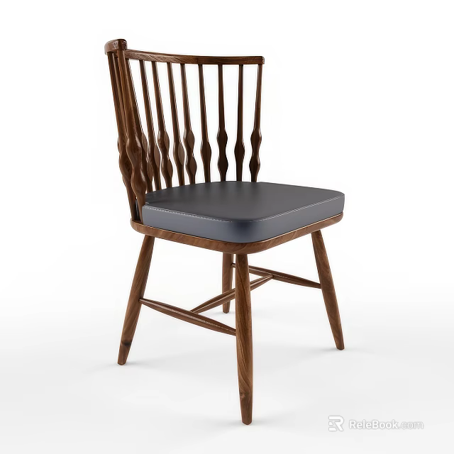 Classic Wooden Dining Chair With Slatted Back And Leather Upholstered Seat 3d model 