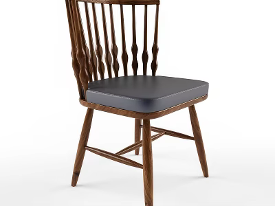 Classic Wooden Dining Chair With Slatted Back And Leather Upholstered Seat 3d model
