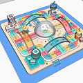 Cartoon Scene With Colorful Blocks Transparent Circular Building And Small Figures