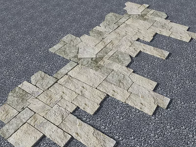 Outdoor Natural Stone Pathway With Irregular Tiles On Gravel Ground Surface 3d model