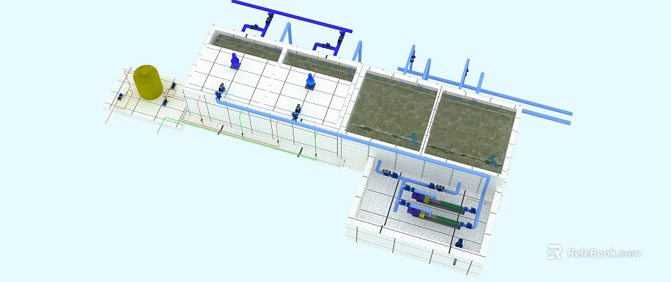 Industrial Wastewater Treatment Plant 3D Model With Complete Piping System And Supporting Processing Equipment 3d model 