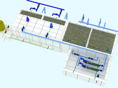 Industrial Wastewater Treatment Plant 3D Model With Complete Piping System And Supporting Processing Equipment 3d model