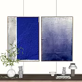 Abstract Blue White Gray Wall Art With Wooden Frames And Decorative Elements 3d model