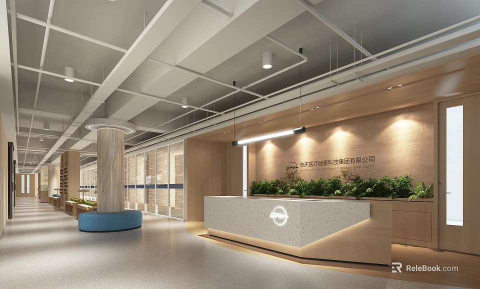 Modern Hospital Outpatient Clinic Reception With Greenery And Spacious Layout 3d model 