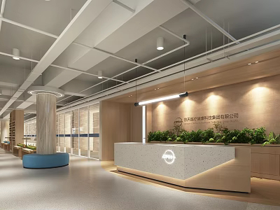 Modern Hospital Outpatient Clinic Reception With Greenery And Spacious Layout 3d model