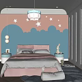 Cozy Kids Room Interior With Cloud Themed Wall Star Decorations Bed And Rabbit Toy