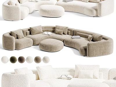 Curved Double Sofa with Soft Cushions Upholstered Fabric and Multiple Color Options 3d model