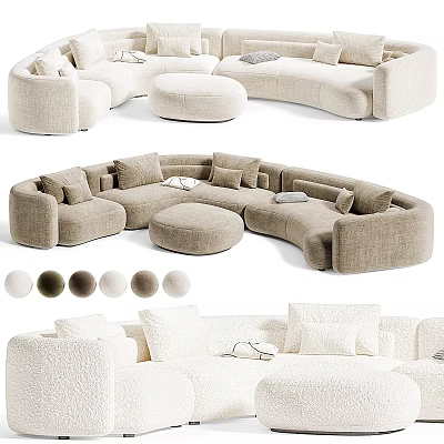 Curved Double Sofa with Soft Cushions Upholstered Fabric and Multiple Color Options 3d model
