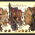 Intricate Garden Landscape Featuring Watchmaker's Shop With Mechanical Structures And Gears