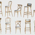 Various Modern Bar Stools With Wooden Frames Upholstered Seats And Unique Backrests 3d model