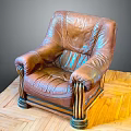 Leather Single Seater Sofa With Armrests And Striped Legs On Herringbone Wooden Floor