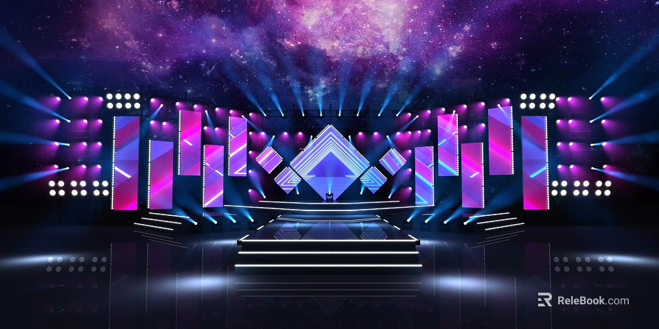 Colorful Stage Design With Bright Lights And Starry Sky 3d model