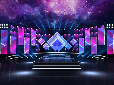 Colorful Stage Design With Bright Lights And Starry Sky 3d model