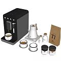 Modern Kitchen Coffee Machine With Espresso Maker Cups Beans Accessories 3d model