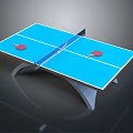 Blue Ping Pong Table with Red Paddles and Modern Stand Design 3d model