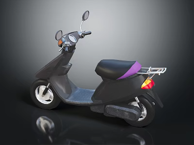 3D Rendered Black Scooter With Purple Seat Silver Rear Rack And Side Mirrors 3d model