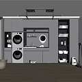 Home Balcony Laundry Area With Washer Dryer Gray Cabinets And Storage Shelves
