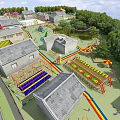 Outdoor Playground Equipment In Traditional Village With Colorful Slides Climbing Frames And Trees