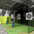 Indoor Golf Sports Equipment in Modern Practice Space with Targets Net and Golf Balls