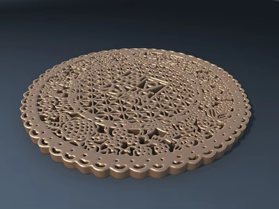 Hardware Tools Circular Golden Metal Piece With Intricate Hollow Patterns And Wavy Edge Decoration 3d model