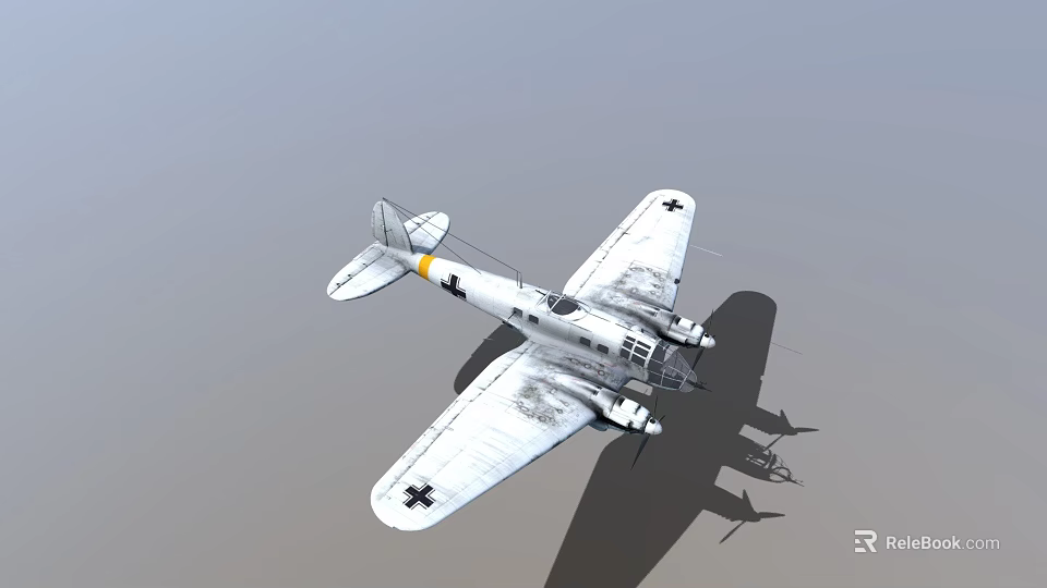 White Fighter Jet With Black Cross Markings Flying In Gray Sky 3d model 