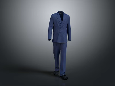 Elegant Blue Formal Suit With Matching Pants And Black Leather Shoes 3d model
