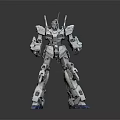 Detailed White Robot Character with Blue Feet and Complex Mechanical Structure on Gray Background