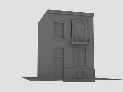 Gray Two Story Building Model With Multiple Windows Door And Balcony 3d model