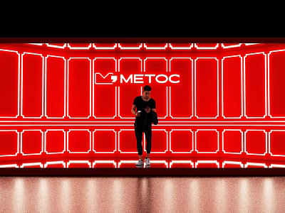 Popular Photo Check in Spot with Red Background Neon Lights and METOC Logo 3d model
