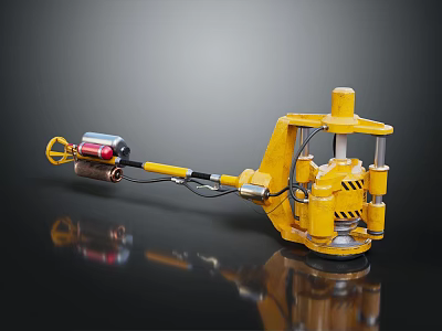 Yellow Industrial Mechanical Device With Control Unit And Extended Arm 3d model