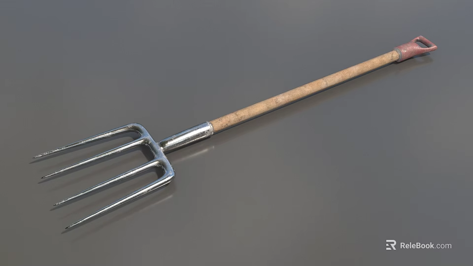 Farm Fork As Sturdy Agricultural Equipment With Metal Tines Wooden Handle And Red End 3d model 