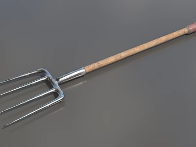 Farm Fork As Sturdy Agricultural Equipment With Metal Tines Wooden Handle And Red End 3d model