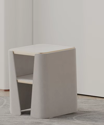 Modern Sleek Side Table With Light Upholstered Fabric And Lower Storage Shelf In Living Room 3d model