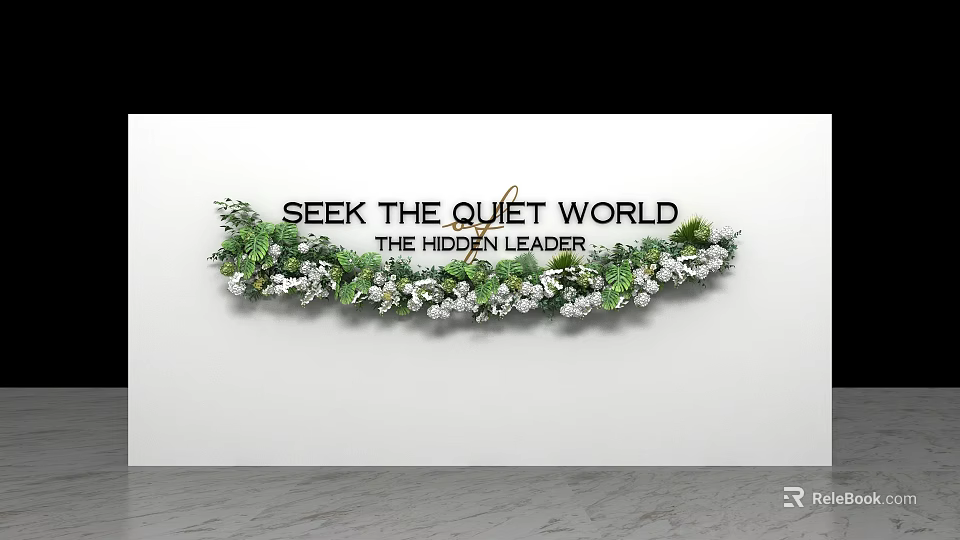 Seek The Quiet World The Hidden Leader With Green Floral Garland On White Wall 3d model 