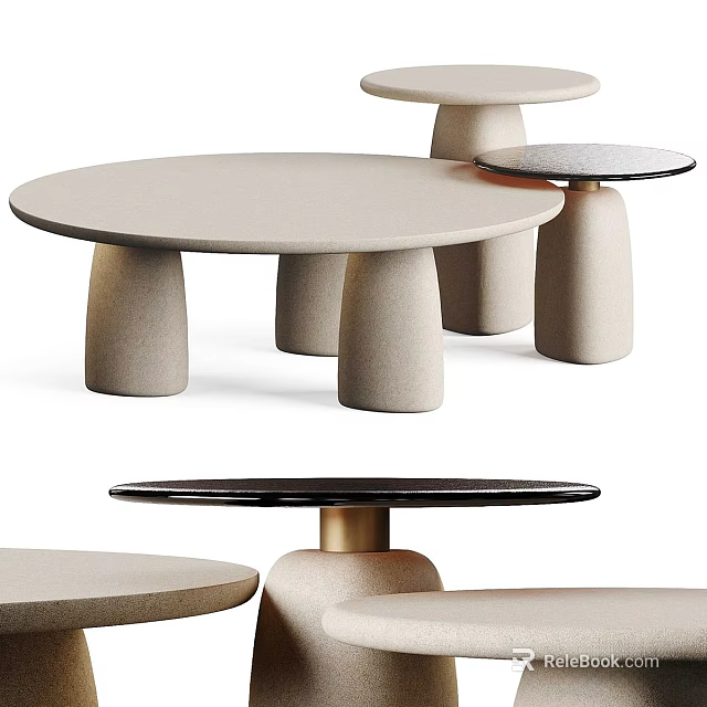 Modern Minimalist Side Tables Featuring Circular Beige Black Tops Cylindrical Legs And Golden Accents 3d model 