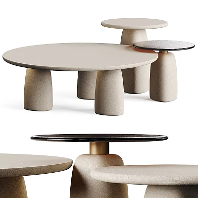 Modern Minimalist Side Tables Featuring Circular Beige Black Tops Cylindrical Legs And Golden Accents 3d model