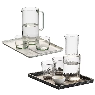 Assorted Glass Drinkware With Carafes On Marble Trays 3d model Assorted Glass Drinkware With Carafes On Marble Trays 3d model