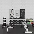 Gym Fitness Equipment Setup with Dumbbells Barbells Weight Bench and Wall Posters