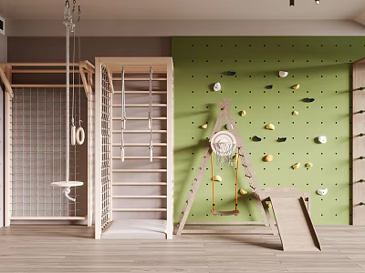 Modern Playroom With Climbing Wall Swing Climbing Frame And Slide 3d model