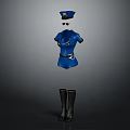 Blue Police Costume With Cap Sunglasses And Black Knee High Boots