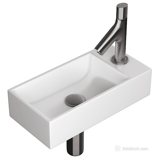 Modern White Rectangular Washbasin With Chrome Faucet Smooth Surface And Minimalist Design 3d model 