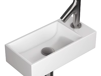 Modern White Rectangular Washbasin With Chrome Faucet Smooth Surface And Minimalist Design 3d model