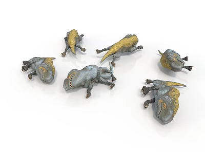 Diverse Lizard Toy Figures In Gray Yellow Colors With Crawling Poses 3d model