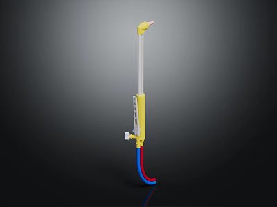 Yellow Sports Equipment Badminton Racket With White Frame And Blue Red Strings 3d model
