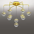 Elegant Golden Crystal Chandelier With Multiple Hanging Glass Shades Design